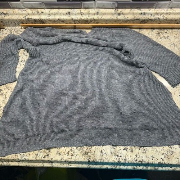 Eileen Fisher Sweater Gray Size M Linen Blend V Neck Pullover Loose Knit - Picture 11 of 11
